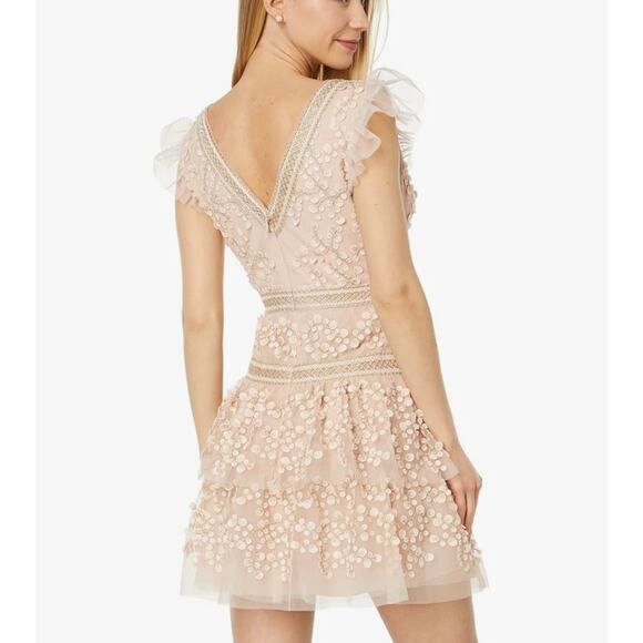 BCBG Cap Sleeve Short Evening Dress Bare Pink Size 8 NWOT Embroidered Details - Picture 1 of 15